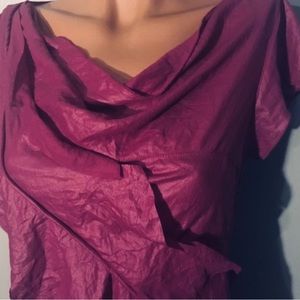 BCBG purple blouse top, short sleeves, very cute with wet shine fabric, size L